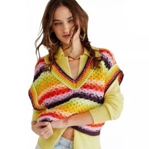 NWT! Free People Warm Striped Knit Summer Daze Short Sleeve Sweater Vest -Size S